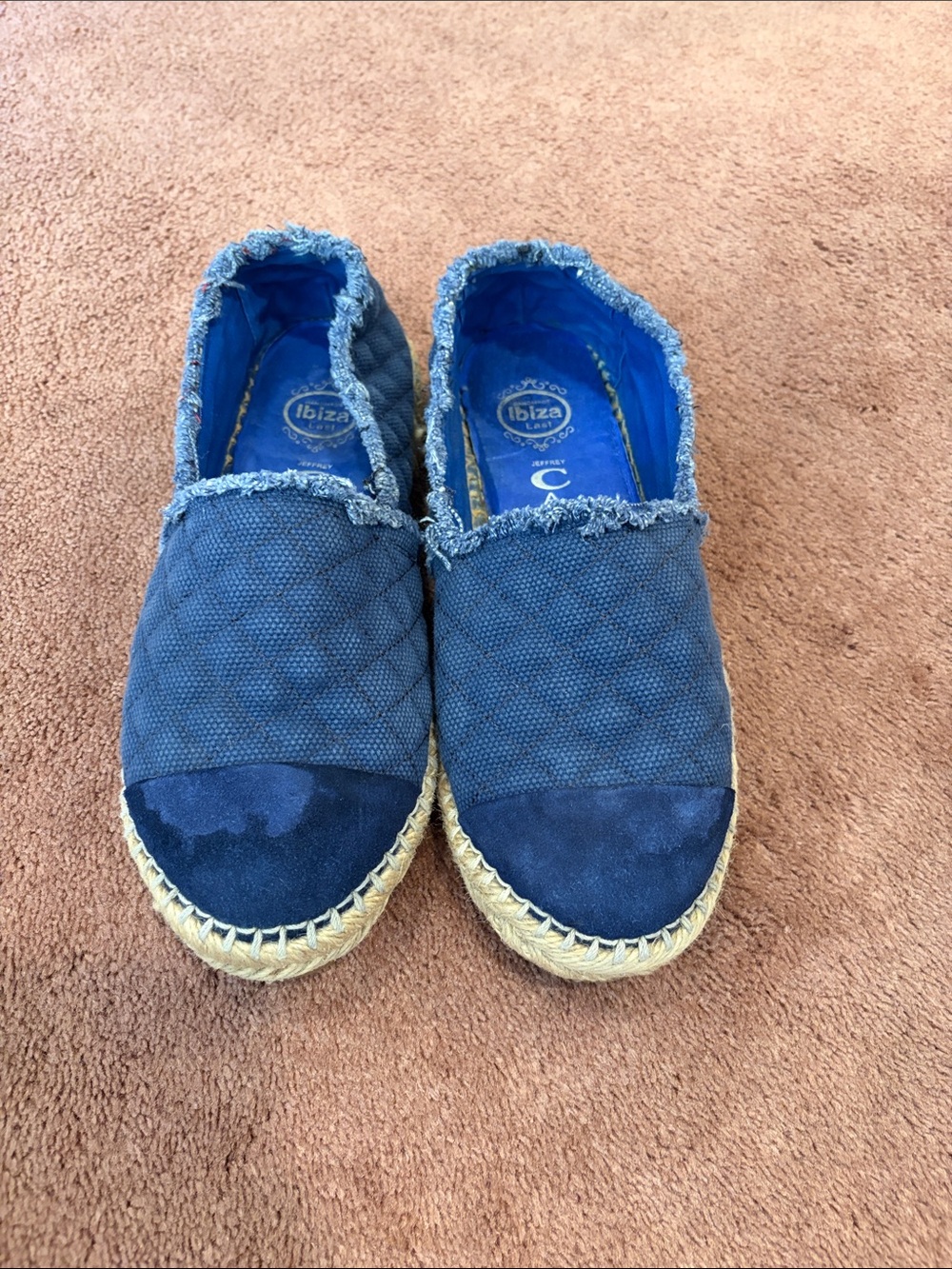Jeffrey Campbell Ibiza Sun Navy Quilted Espadrille Flats sz9.5 denim suede